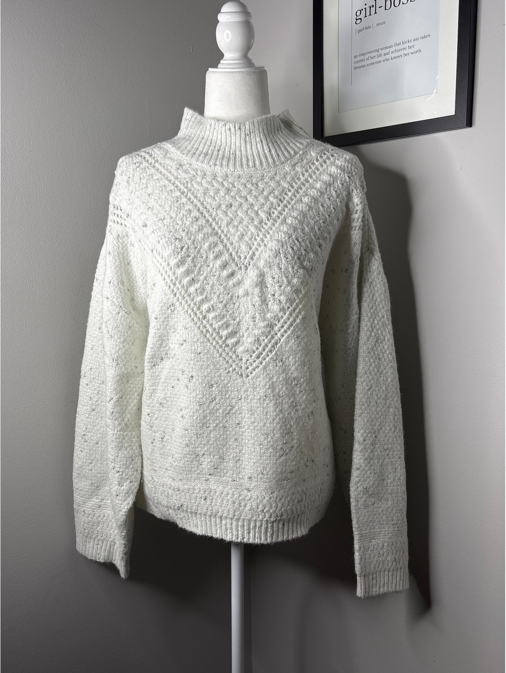 MNK XL White Knit Sweater with Sparkle Details